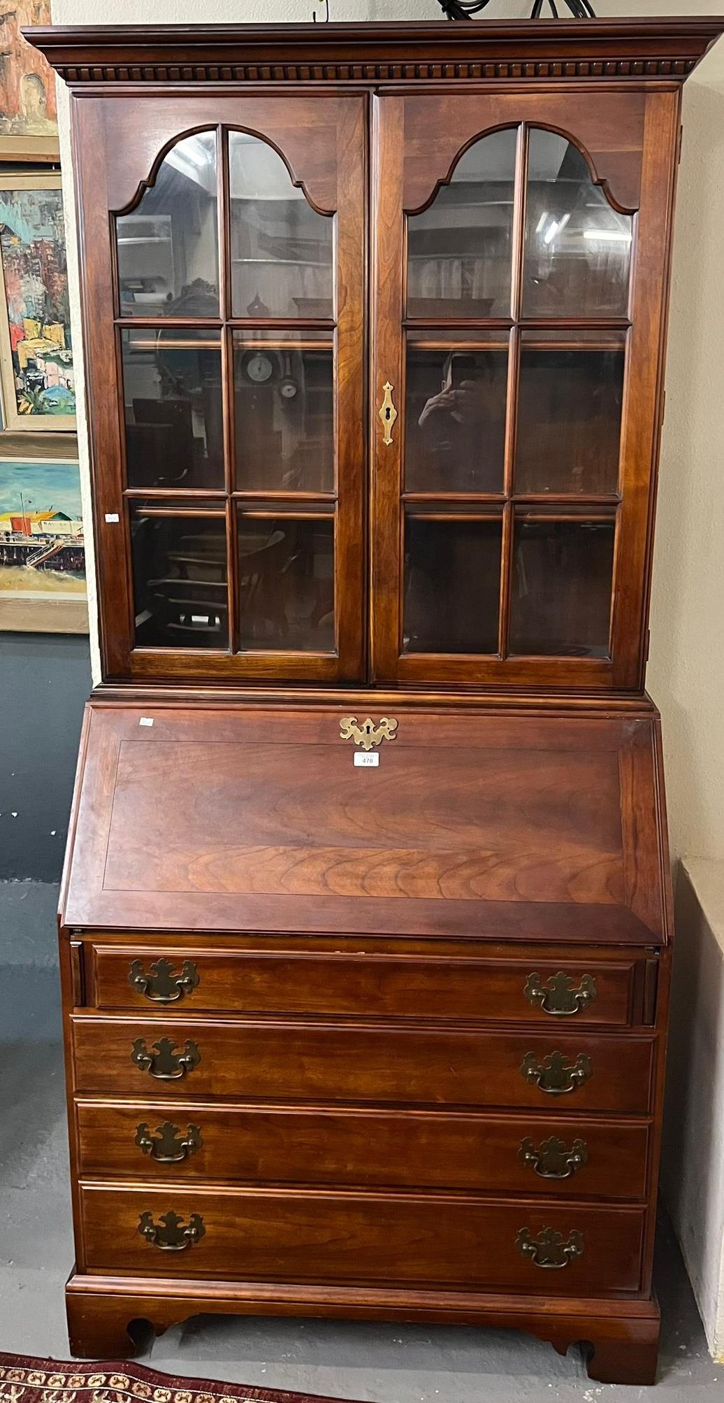 Reproduction hardwood two stage bureau bookcase. (B.P. 21% + VAT)