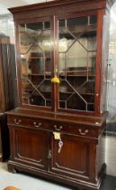 19th century mahogany two stage astragal glazed bookcase cabinet. 140x56x240cm approx. (B.P. 21% +