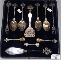Cased silver plated Victorian spoon, fork and knife set by Jehoiada Alsop Rhodes Barber. (B.P. 21% +