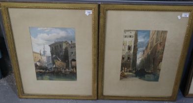 Venetian School, canal scenes, a pair. Coloured prints. 39x28cm approx. Framed and glazed. (2) (B.P.