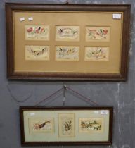 Two framed groups of WWI period silk greetings cards, framed as six + three. (2) (B.P. 21% + VAT)