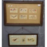 Two framed groups of WWI period silk greetings cards, framed as six + three. (2) (B.P. 21% + VAT)