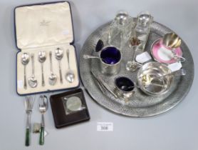 Collection of silver and other items to include: set of teaspoons (1.95 troy oz approx.), pair of