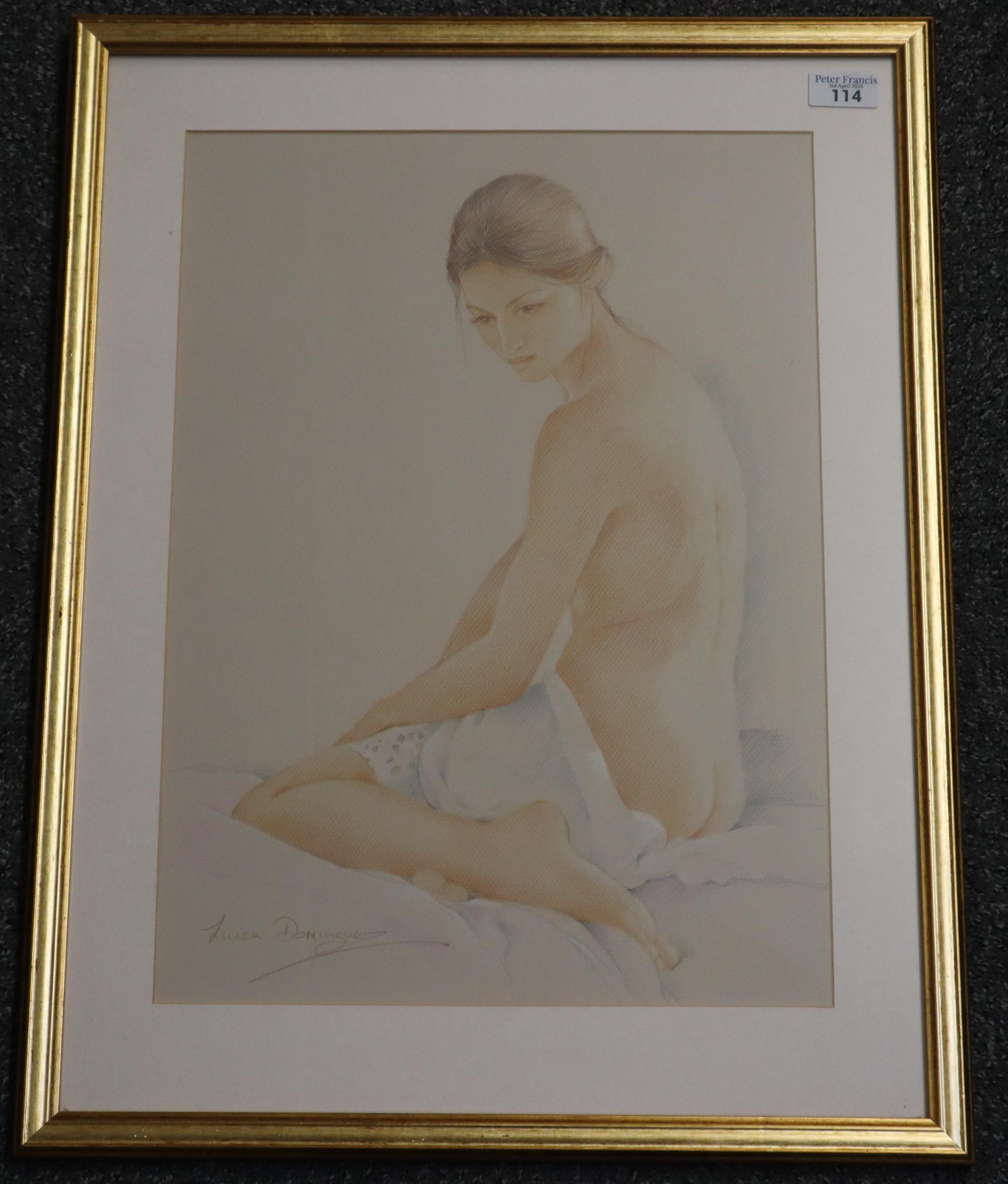 Louisa Dominguez (20th century British), 'Nude Beauty', signed. Pastels. 48x34cm approx. Framed