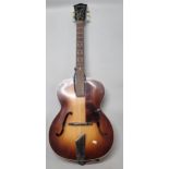 Hofner 'Compensator' acoustic six string guitar with sunburst body, registration 851997, in soft