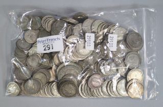 Bag of assorted GB silver coins to include: distressed and rubbed silver Crown, assorted Shillings