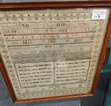 Early 19th century tapestry framed sampler, by Mary Todd, 1807 with letters, numbers, prayer and