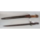 WWI period American Enfield type bayonet with metal scabbard and leather frog. Dated 1913. (B.P. 21%
