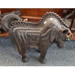 Two unusual Indo Persian design terracotta studies of standing mythical horses. 57cm long approx. (