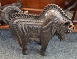 Two unusual Indo Persian design terracotta studies of standing mythical horses. 57cm long approx. (