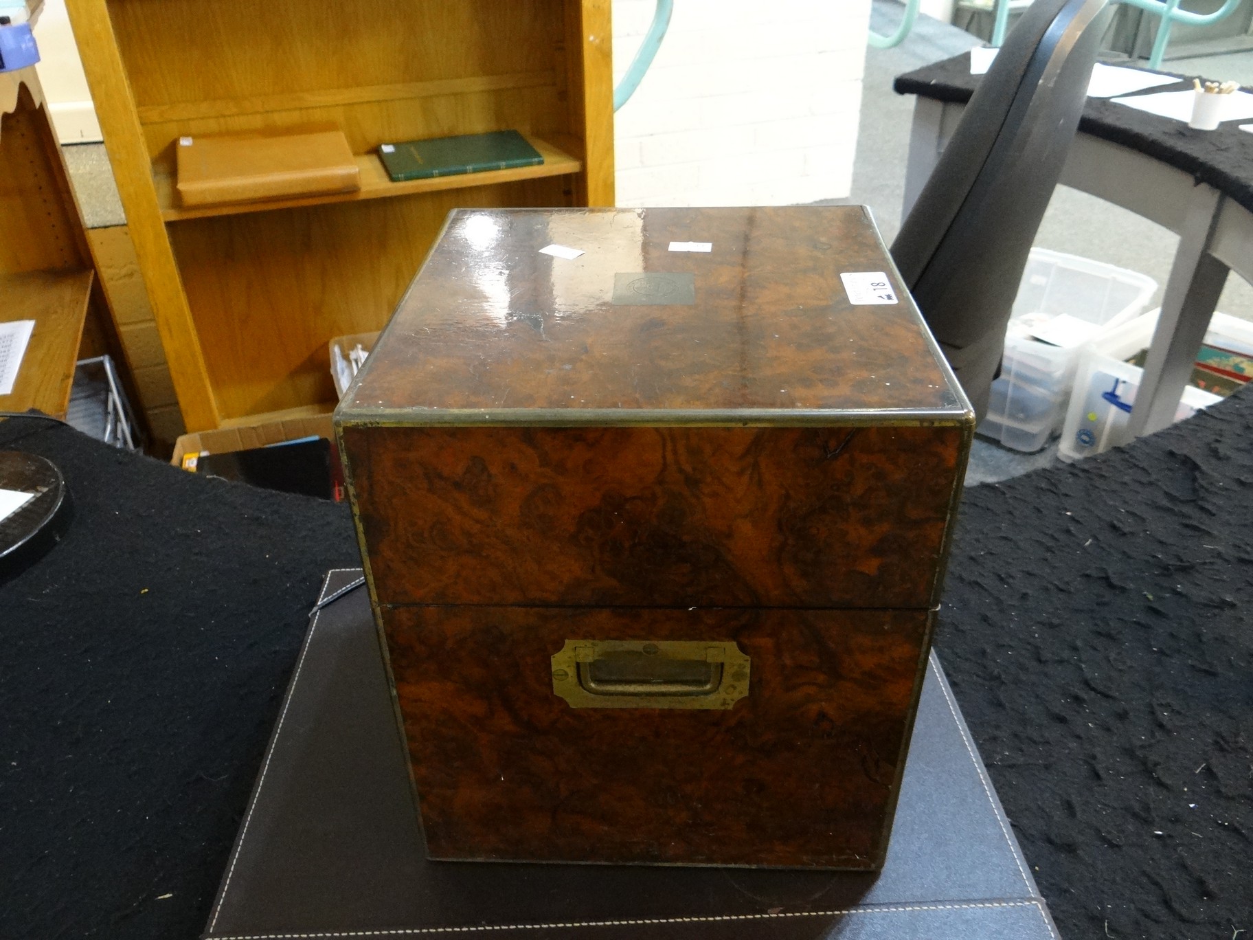 19th century Burr Maple decanter box, of square form with brass inlay and brass recessed handles, - Image 12 of 12