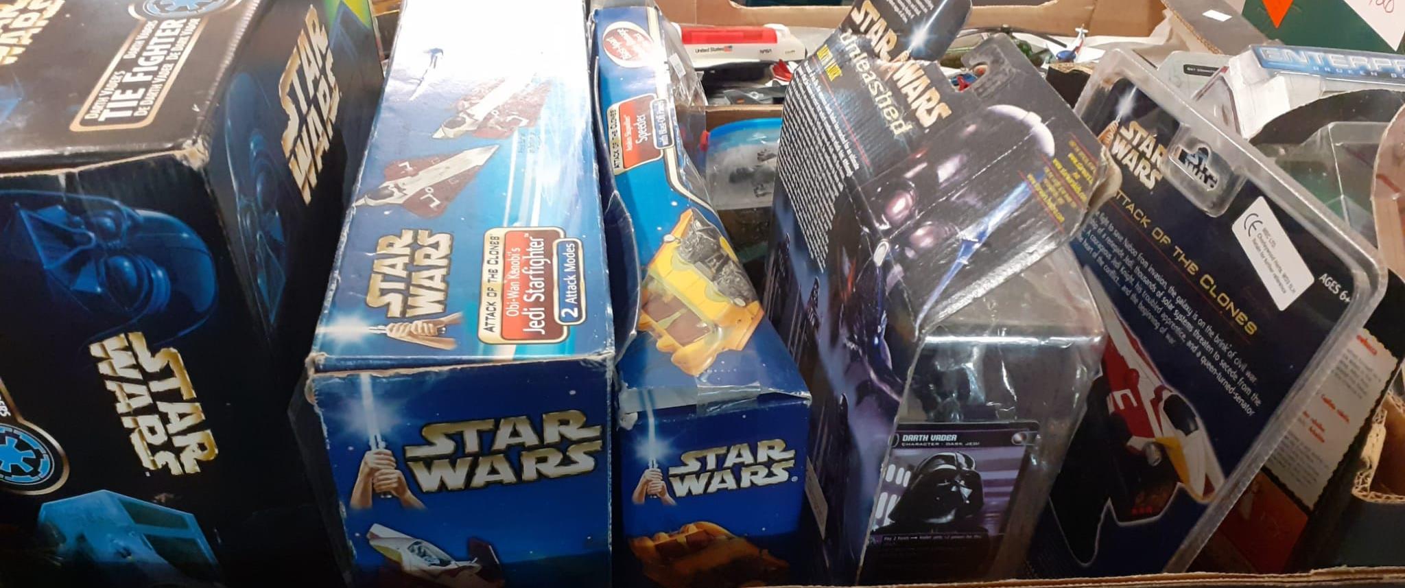 Box of assorted Star Wars items to include: Chewbacca figurines in original packaging, Star Wars - Image 2 of 2