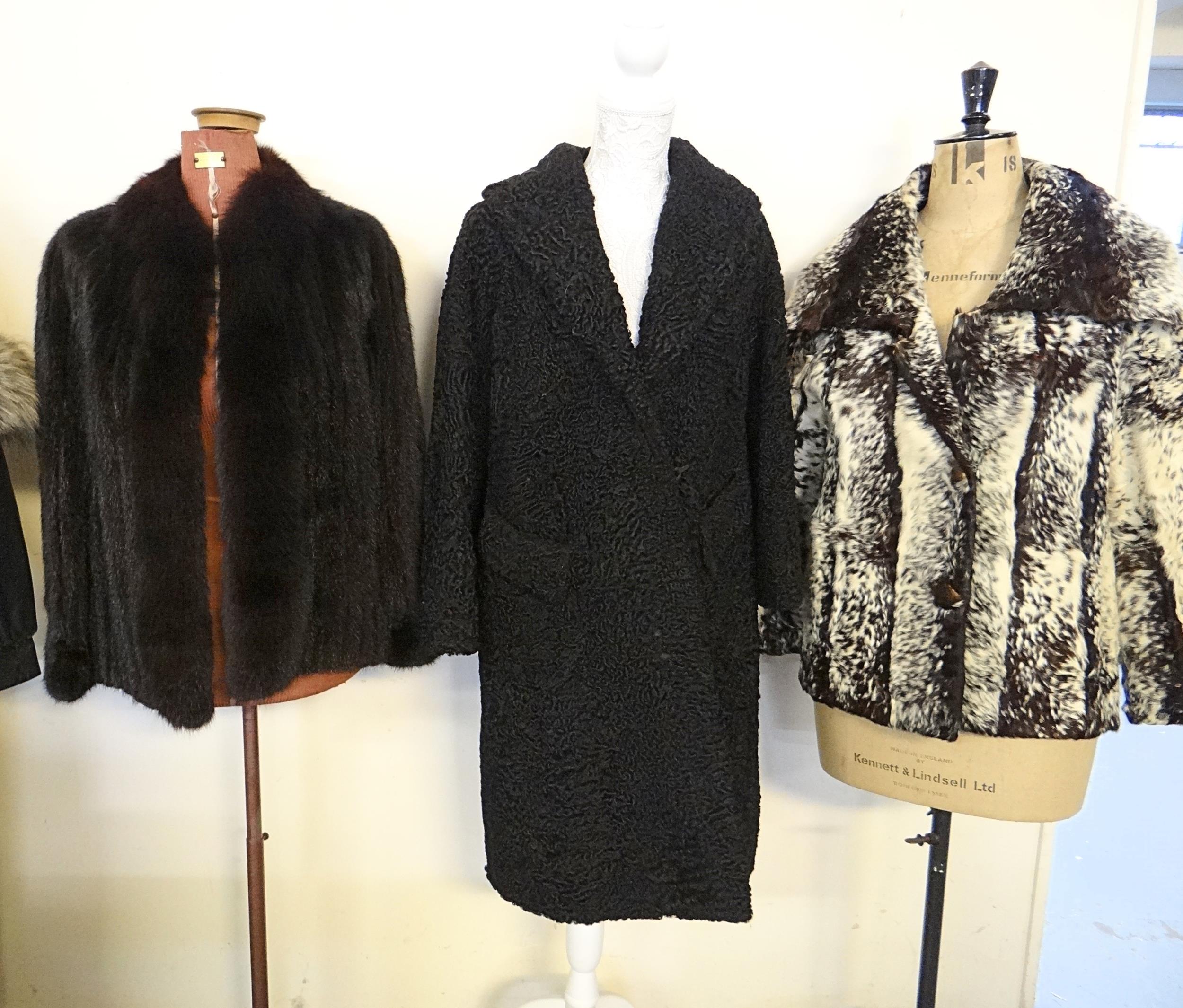 Four vintage ladies fur jackets and coats to include: a black ranch mink fur jacket with fox fur - Image 2 of 10