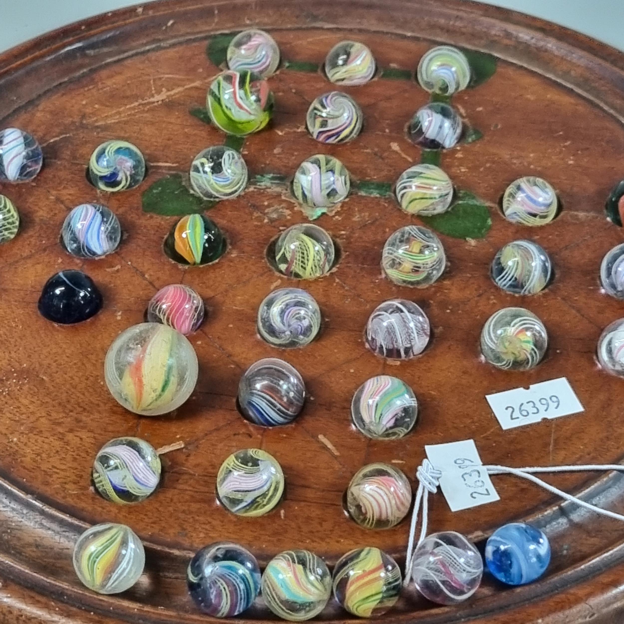 Turned wooden Solitaire board with a collection of mainly Victorian glass marbles. (B.P. 21% + VAT) - Image 2 of 2