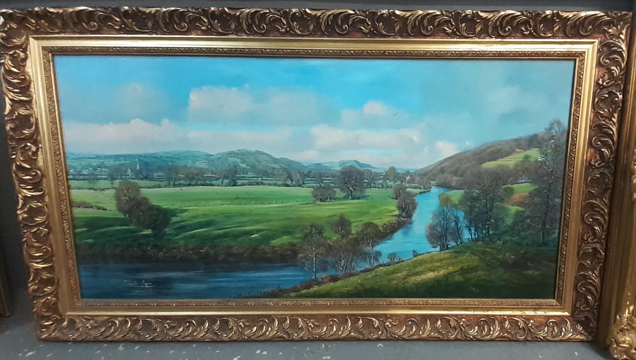 Donald Ayres (British born 1936), The Towy Valley looking upstream, with Abergwili village,