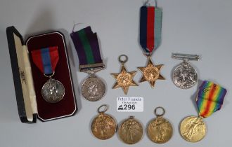 Group of assorted medals to include: three WWI Victory Medals awarded to Able Seaman W Charles,