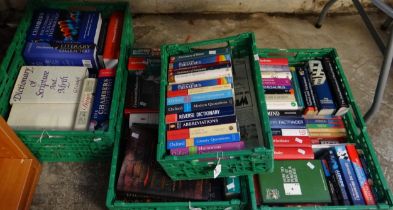 Four crates of reference books, mainly dictionaries to include: 'The Dictionary of Mythology',