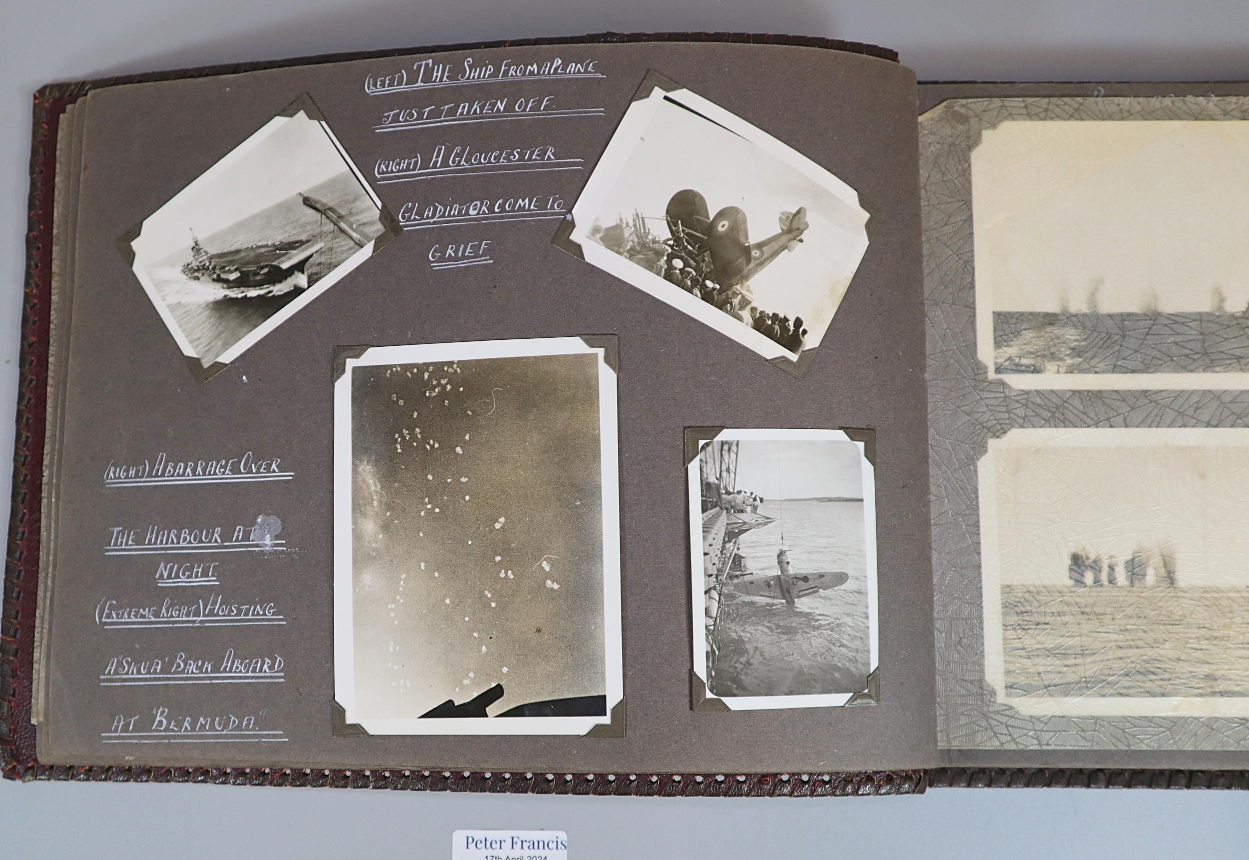 Interesting WWII photograph album, featuring images of the Aircraft Carrier HMS Formidable at sea, - Image 3 of 5