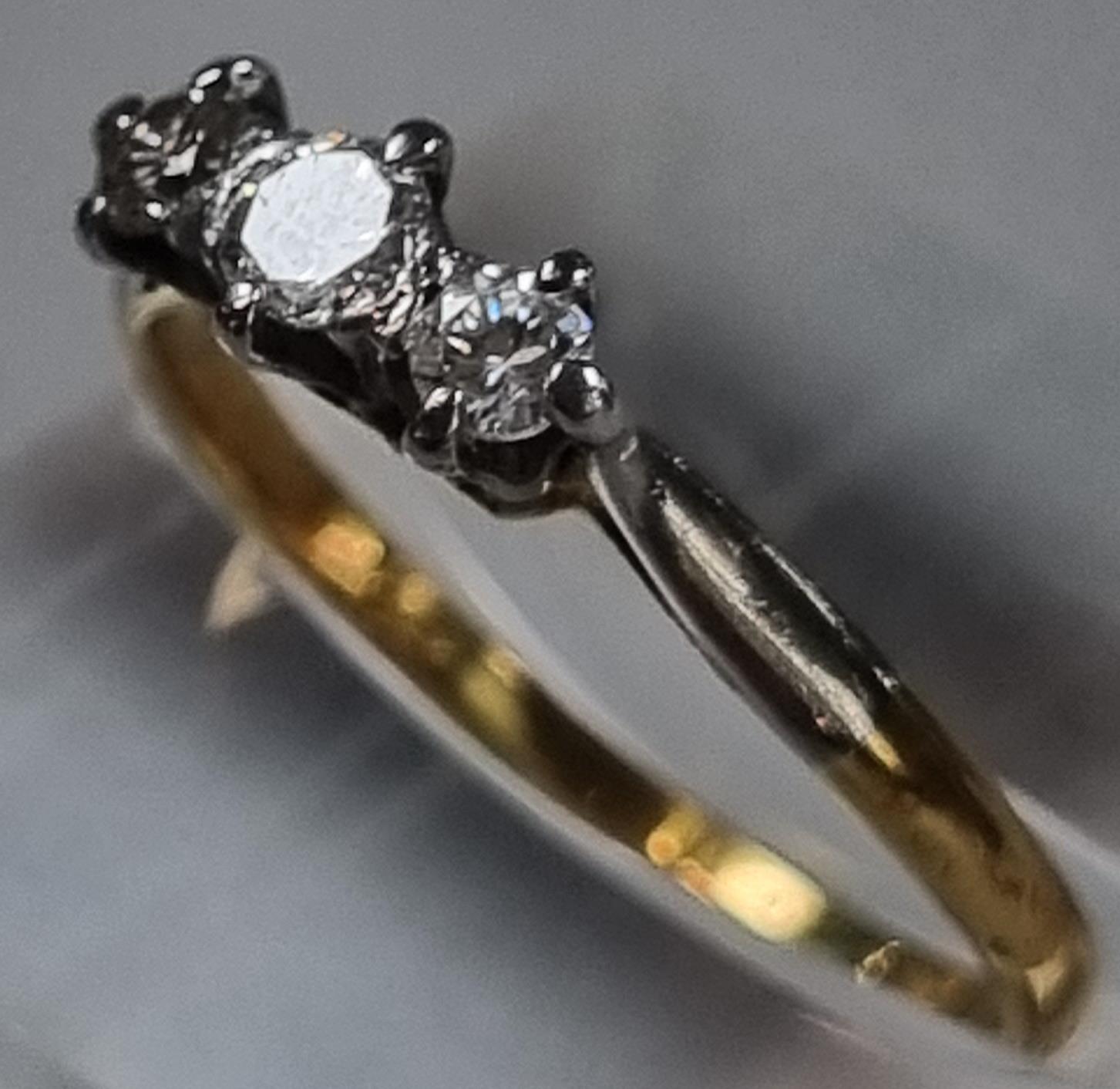 18ct gold diamond three stone ring. 1.7g approx. Size N1/2. (B.P. 21% + VAT) - Image 2 of 5