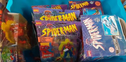 Collection of Spiderman Super Hero toys and accessories to include: figurines, Smythe Battle Chair