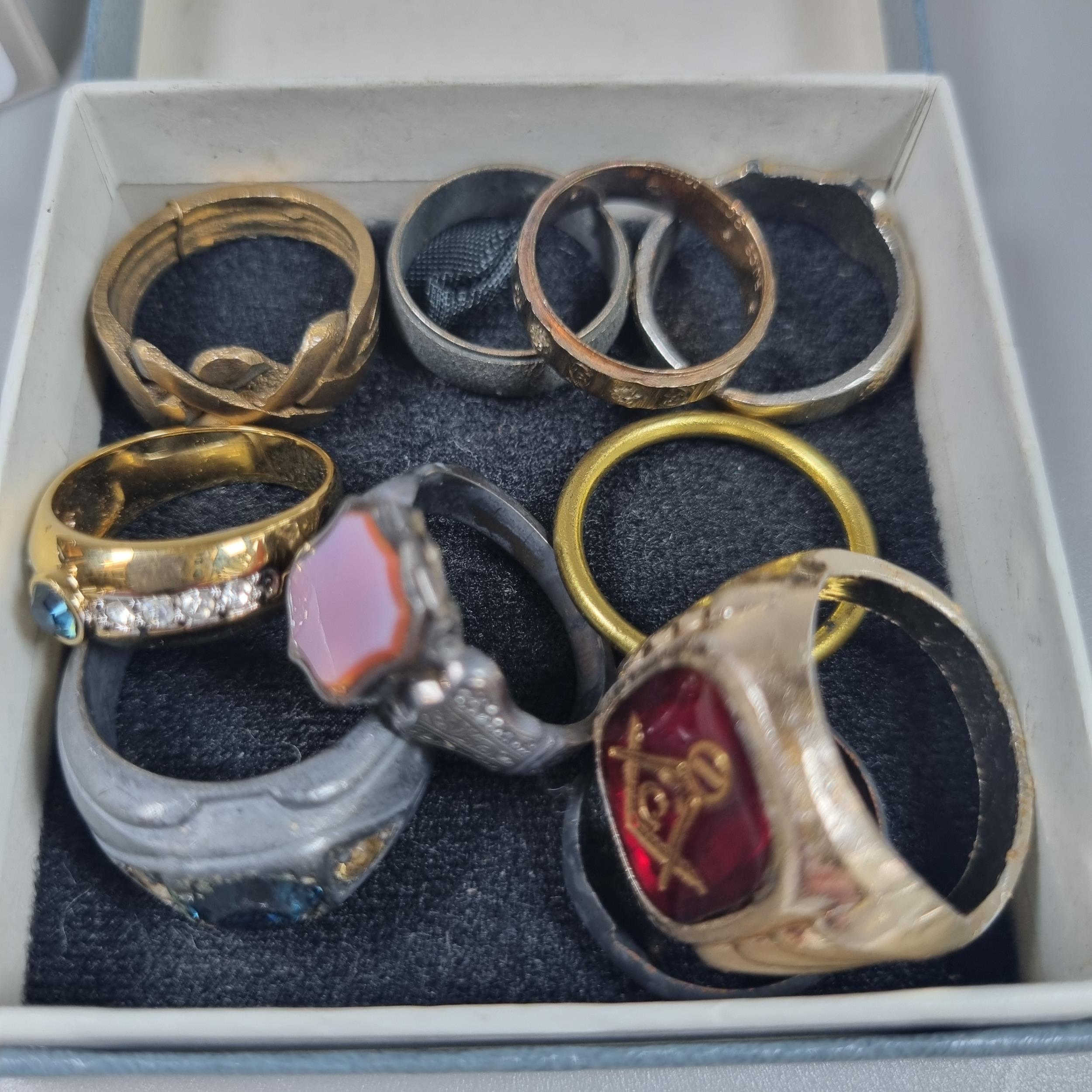 Collection of rings: costume, silver, Masonic design, 9ct gold and a 9ct gold and diamond eternity - Image 2 of 2