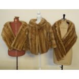 Three vintage pastel palomino colour mink fur items to include: two stoles and a short jacket by R