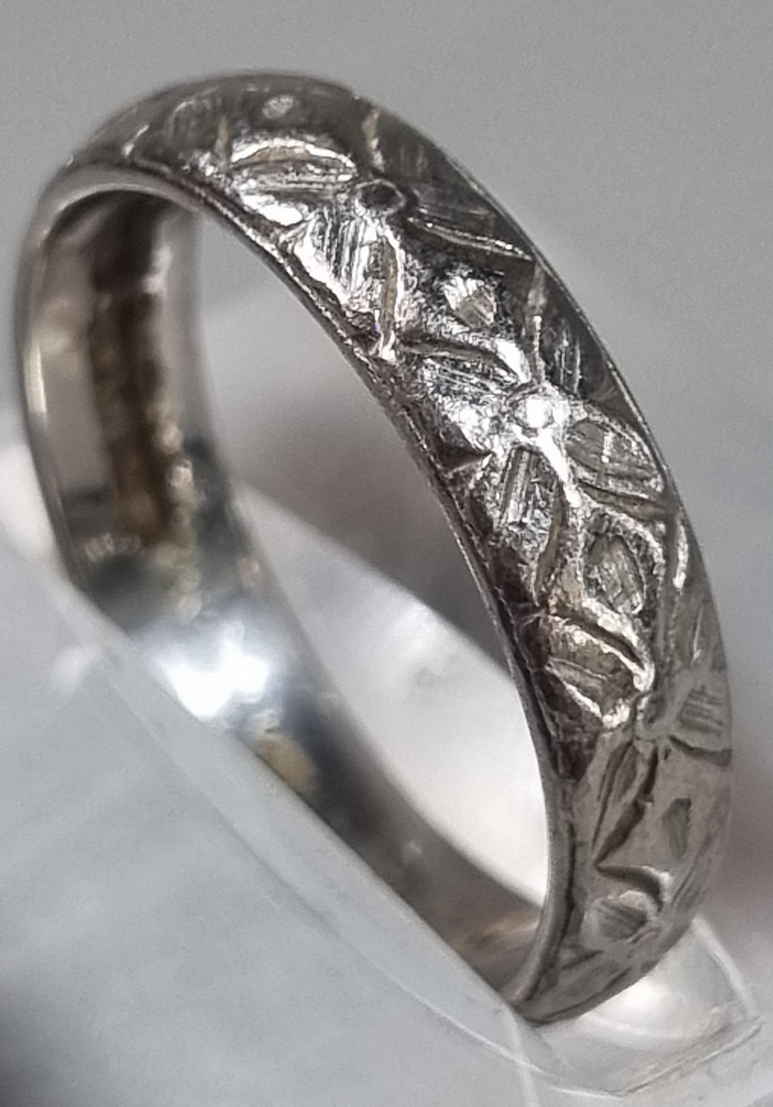 Platinum engraved wedding band. 4.8g approx. Size L. (B.P. 21% + VAT) - Image 2 of 4