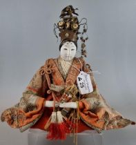 19th century Japanese Edo period character doll, dressed in period Kimono and fan. (B.P. 21% +