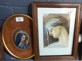 Group of four assorted portrait studies to include: Victorian pastel study of a pensive young woman,