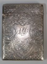 Edward VII silver calling card case engraved and decorated with ornate floral and foliate design,