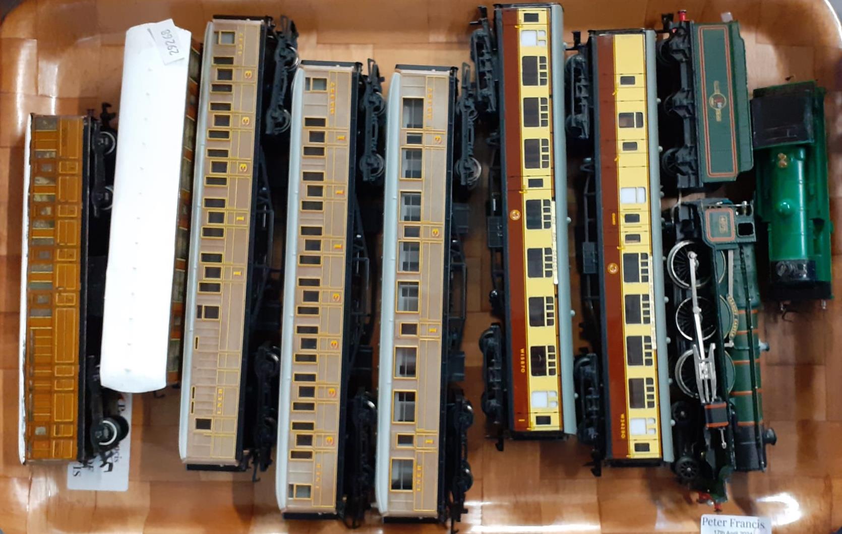 Two trays of mainly Hornby and other OO gauge items, play worn condition to include: carriages, - Image 2 of 2