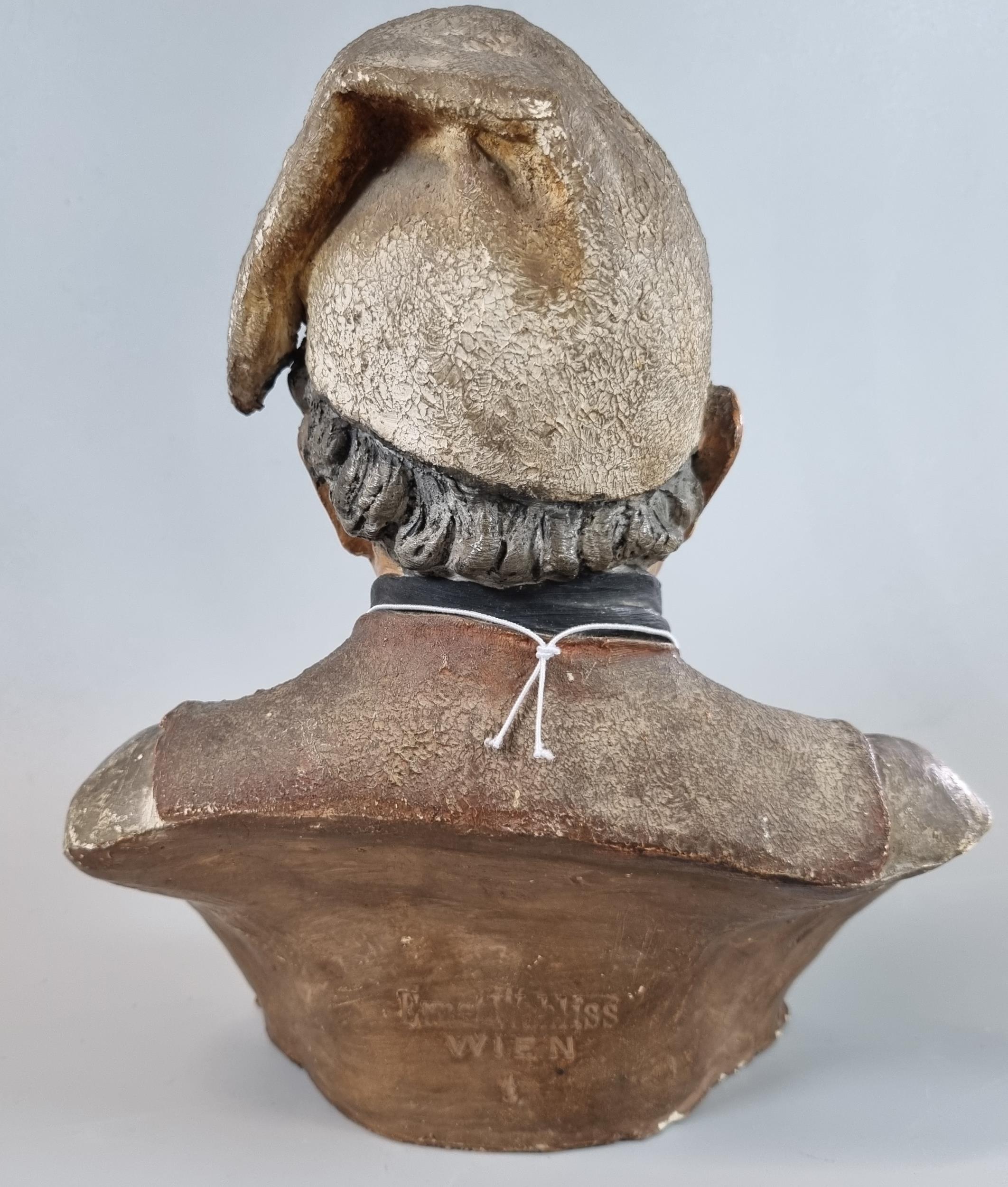 Vintage pottery continental bust of an old man in his night cap, marked to the back 'Wien'. (Vienna) - Image 3 of 4
