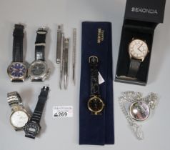 Assorted gentleman's watches including: Lorus, Rip Curl etc. Flying Scotsman commemorative pocket