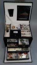 Modern jewellery box comprising collection of costume and other jewellery to include: earrings,