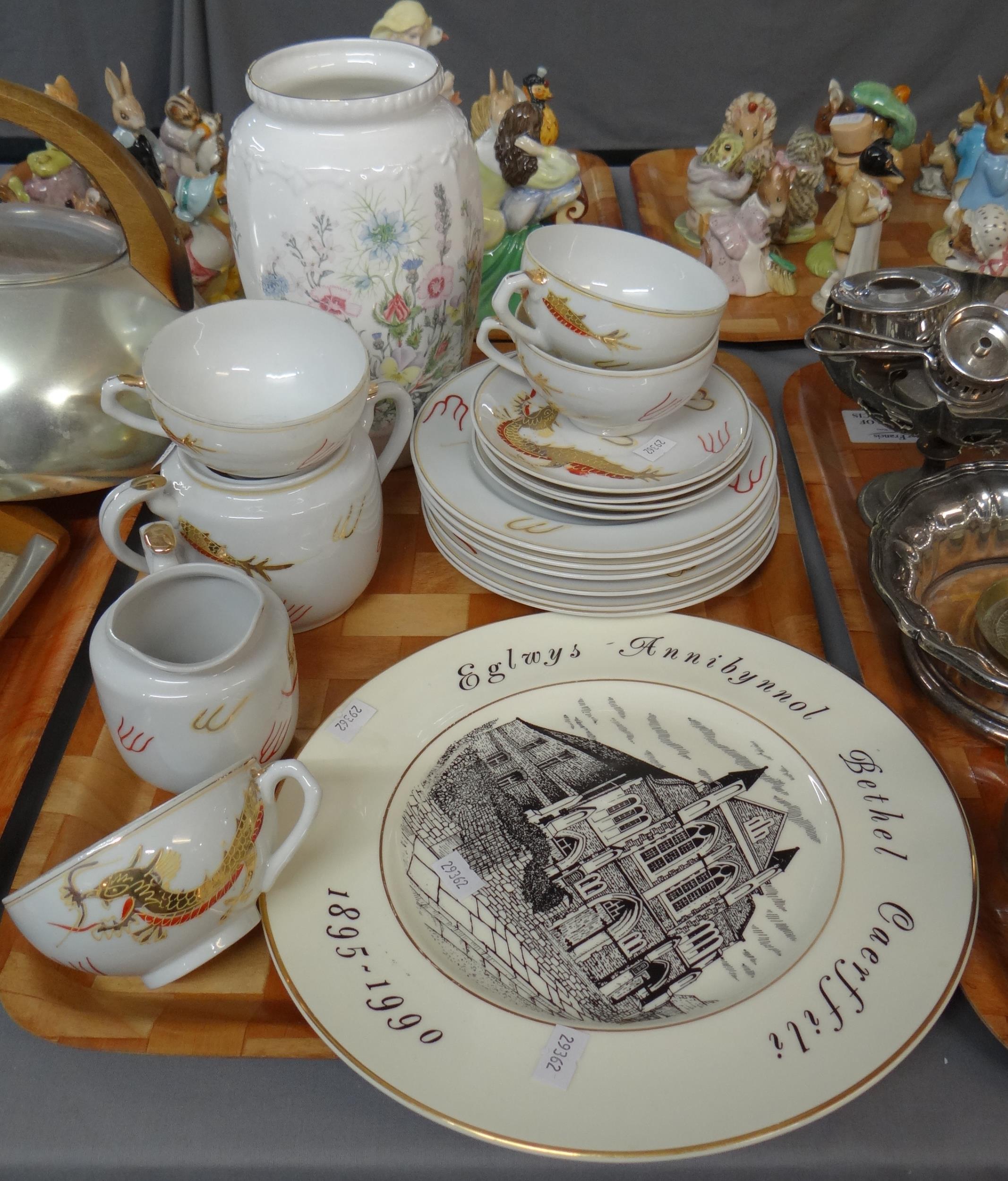 Tray of china to include: Japanese eggshell porcelain dragon design teaware, Aynsley 'Wild Tudor'