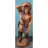 Large modern wooden sculpture of a Native American Indian. 98cm high approx. (B.P. 21% + VAT)