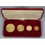 Cased gold Victorian coin collection, all dated 1887 to include: Half and Full Sovereign, Two
