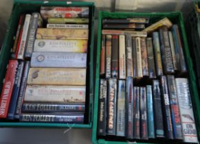 Two crates of hardback mostly first edition books to include: Follett, Ken; 'Fall of Giants'