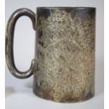 Late Victorian silver straight sided tankard with engraved foliate and fern decoration by John Round