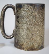 Late Victorian silver straight sided tankard with engraved foliate and fern decoration by John Round