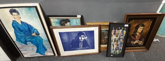 Group of assorted prints and paintings to include: two portraits signed Robin, limited edition