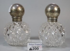 Two silver topped and hobnail cut ladies scent bottles with star-cut bases (2) (B.P. 21% + VAT)