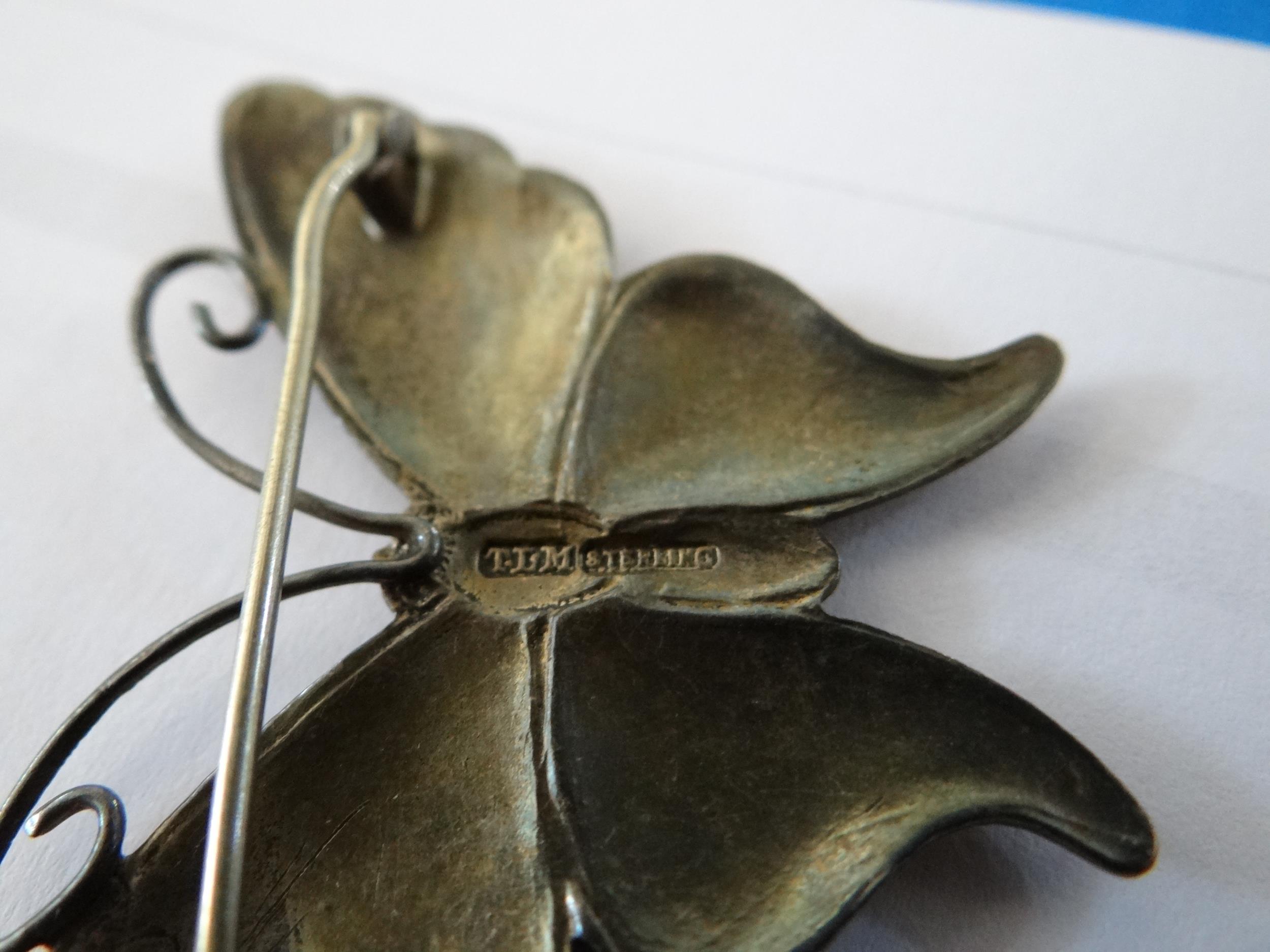 Two silver and enamel brooches in the form of butterflies together with another enamel bird brooch - Image 3 of 3