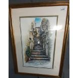 After Alice Korcziha, Italianate architectural study, signed. Coloured print. 47x31cm approx. Framed