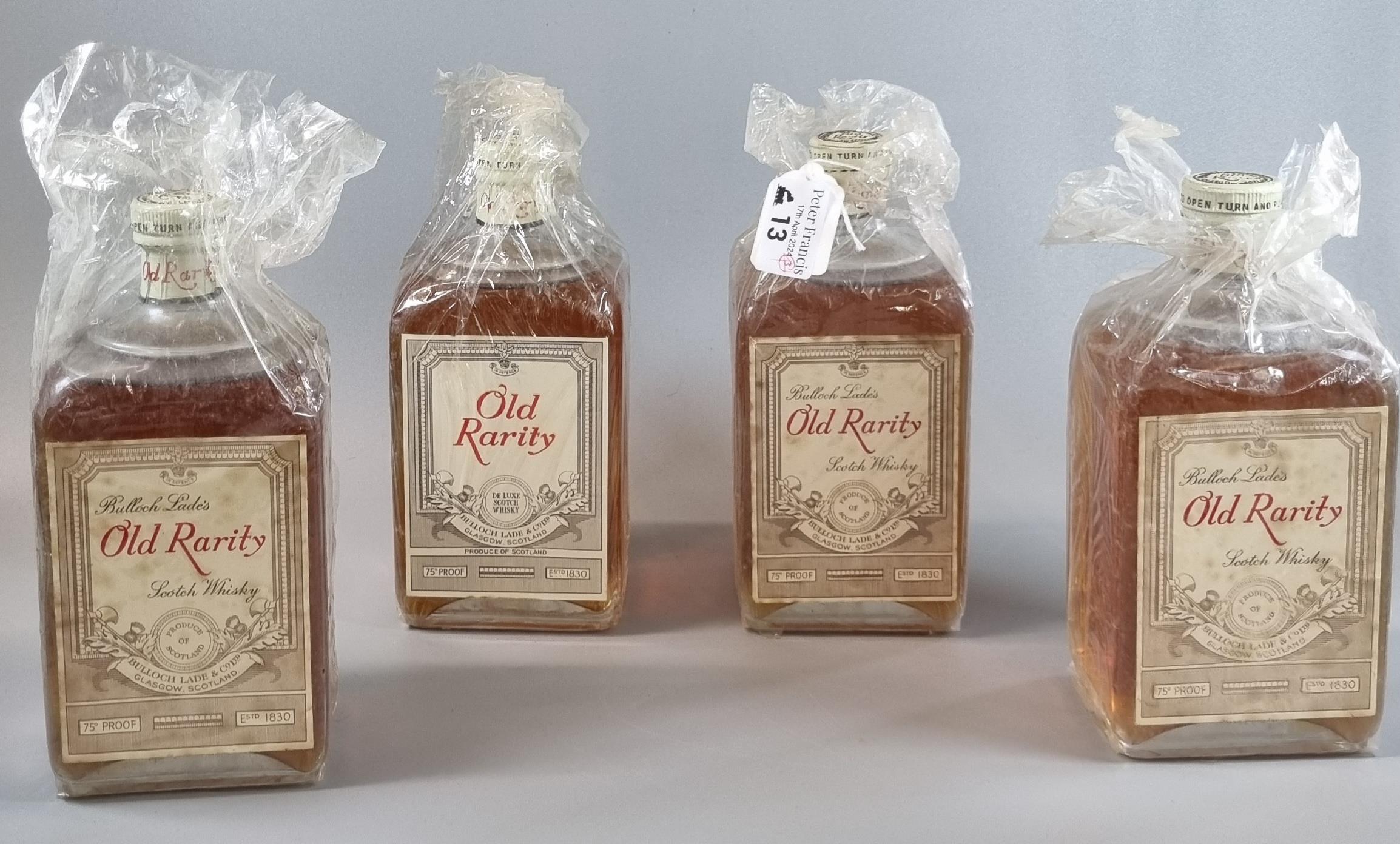 Four bottles of vintage Bulloch Lade's Old Rarity Scotch Whisky. 75% proof. (4) (B.P. 21% + VAT)