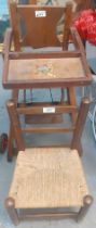 1950s/60s doll's wooden high chair with transfer print decoration together with small bar backed