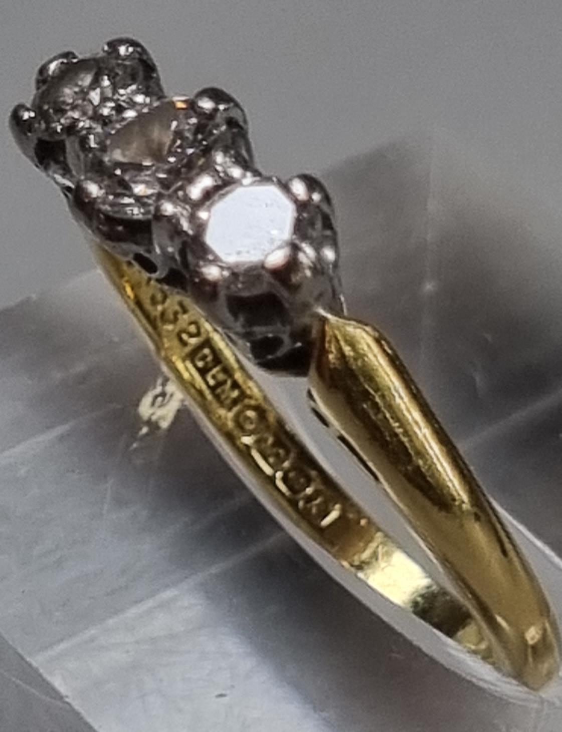 18ct gold three stone diamond ring. 3g approx. Size M. (B.P. 21% + VAT) - Image 2 of 4