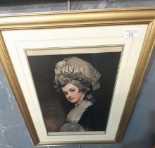 19th century mezzotint engraving of a young woman in lace bonnet. 36x29cm approx., together with