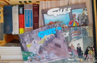 Box of books to include: Giles cartoon books and reference books; 'Chambers Biographical