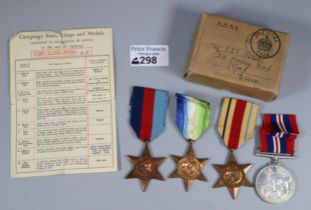 Group of 1939 - 45 War Campaign Medals awarded to F E T Hunt to include: 39-45 Star, 39-45 War